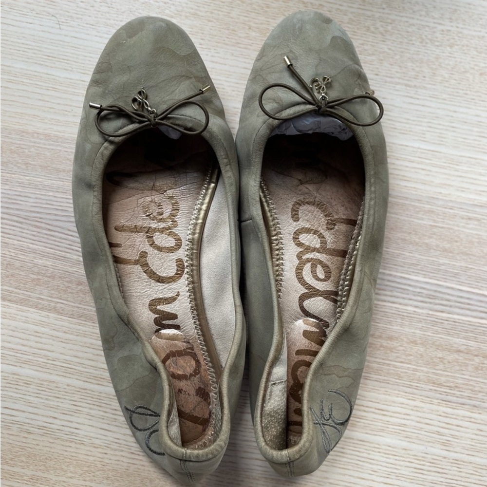 Leather camo-print flats.